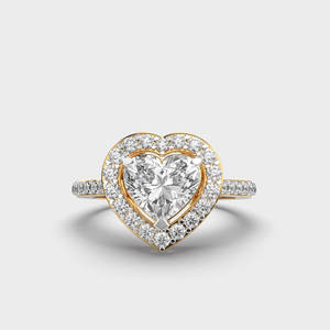 14K Solid <b>Gold</b> Heart Cut Lab Grown Diamond Halo Set Engagement <b>Ring</b> in Fine Elegant Fine Jewelry for Party or Valentine Gift - Product Image 1