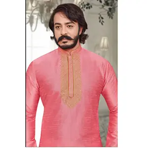 Traditional Indian Wear Long Kurta Pajama Made From Silk The Solid Style Pattern Regal Style Wedding Kurta Traditionally