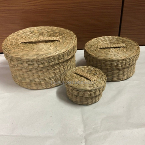 100% Natural Seagrass <b>Basket</b> with Patterned Lid Handwoven Storage <b>for</b> Laundry Viet Nam Origin - Product Image 1