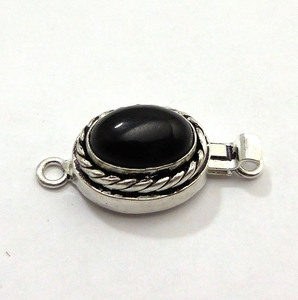 Pierre précieuse Prem Bhaya en onyx noir, 1 brin, 2 brins, 3 brins, ovale, fermoir boîte, plaqué argent antique, 26X15X10MM, fabrication de bijoux B620 - Product Image 6