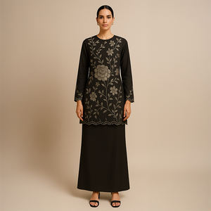 Two-Piece <b>Modest</b> Baju Kurung <b>Set</b> Floral Embroidery Style Handmade and Breathable for Weddings Ramadan and Eid Plus Size - Product Image 3