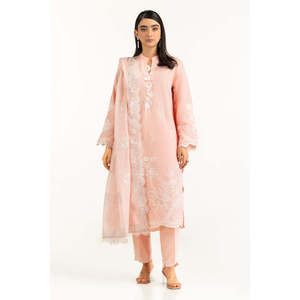 Sari Banarasi de poliéster rosa con dupatta estampada a mano, modelo IPD-44750, bordado, estilo indio-pakistaní, para verano. - Product Image 2