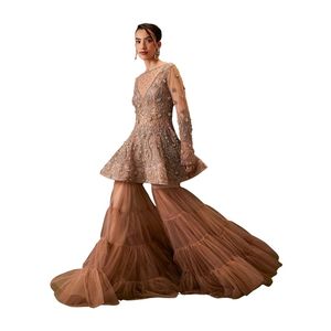 Set marrone Sharara Kurta ricamato a mano con paillettes e Dupatta per festa di matrimonio festiva festa di ricevimento - Product Image 1
