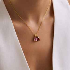 925 Sterling Silver 14K Gold Plated Large Drop <b>Birthstone</b> Ruby Pendant <b>Necklace</b> Personalized Jewelry Gift - Product Image 6