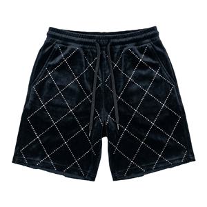 กางเกงขาสั้นผู้ชายผ้ากำมะหยี่แบบเป็นมิตรกับสิ่งแวดล้อม ตกแต่งด้วยคริสตัล ระบายอากาศได้ดี สไตล์สตรีทแวร์ ทรงบ็อกซี่ ใส่เล่นกีฬาหรือลำลอง ผลิตและขายส่ง - Product Image 1