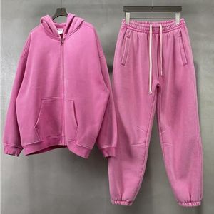 เสื้อฮู้ดดี้ผู้ชายสไตล์วินเทจ ล้างสีแบบแอซิด 100% ผ้าฝ้ายเนื้อหนา สตรีทแวร์ ทรงโอเวอร์ไซส์ ไหล่ตก ซิปหน้า กันน้ำ - Product Image 4