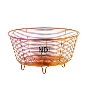 Classic Design Wooden Stand Iron Wire Fruit Storage <b>Basket</b> Custom Size Wooden Base Fruit Container <b>Basket</b> - Product Image 5