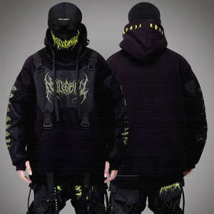 Streetwear hip-hop personnalisé Y2K pullover à capuche en coton à impression graphique Cyberpunk pulls à capuche pour hommes - Product Image 1