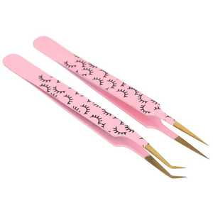 ชุดแหนบต่อขนตา3ชิ้นทำจากสเตนเลสสตีลปลายเรียบสีชมพูเคลือบด้วยกระดาษกล่องแม่เหล็กติดป้ายได้ตามต้องการ - Product Image 2