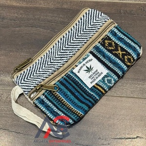 2025 nouveau portefeuille en chanvre fait à la main écologique motif de tissage Chevron pochette à fermeture éclair pour espèces et pièces petit Mini portefeuille avec dragonne - Product Image 1