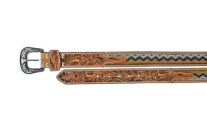 Cinturón occidental de cuero genuino de lujo hecho a mano y diseño floral con hebilla con cuentas con herramientas manuales estilo occidental Argentina - Product Image 6