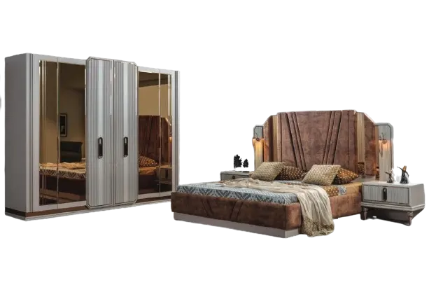 Conjunto de quarto exclusivo cama de casal 2x mesa de cabeceira guarda-roupa