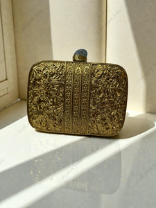 กระเป๋าคลัทช์โลหะสีทองลายเท็กซ์เจอร์ ประดับแผ่นหินอาเกตทรงรี งานแฮนด์เมด สำหรับงานเลี้ยงกลางคืน งานแต่งงาน หรือโอกาสพิเศษ สไตล์หรูหรา - Product Image 6