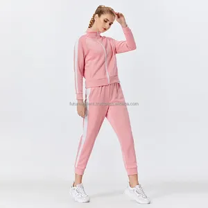 Meilleur ensemble de survêtements bleu en coton polaire OEM personnalisé pour femmes vêtements de sport d'entraînement deux pièces jogging pull-over survêtement - Product Image 5
