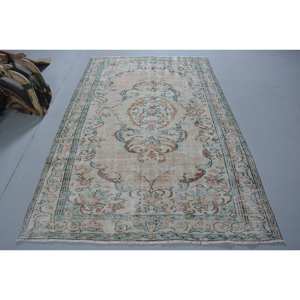 Alfombra turca Vintage verde Beige clásica de 5,2x8,3 pies de lana de retazos de área grande con respaldo de látex para pasillo o dormitorio - Product Image 1