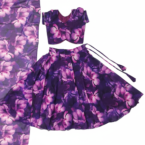 Shoryam Moda Moderna Infantil, Ropa Étnica, Lehenga Choli Floral Largo Hasta el Suelo para Niñas, Morado, Secado Rápido, Ropa de Fiesta, Dupatta a Juego - Product Image 1