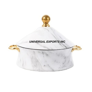 Gold Finished Metal hammered Hotpot Round Shape Kitchen Ware tabletop Casserole Hot Selling Fancy new Metal <b>Food</b> <b>Warmer</b> - Product Image 2