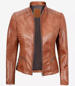 Femmes de haute qualité en cuir d'agneau matériel Tan couleur Vintage Streetwear vestes en cuir pour femmes vestes en cuir personnalisées - Product Image 3