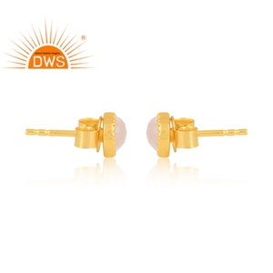 Venta caliente plata esterlina 18K chapado en oro Arco Iris Luna piedra preciosa corazón diseño Stud pendiente Demi joyería fina fabricante - Product Image 3