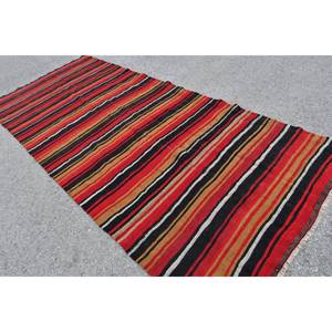 Alfombra Vintage de lana turca de 4,8x11,5 pies, color rojo y negro, área rectangular grande, patrón de retazos, respaldo de látex, estilo tradicional de pasillo - Product Image 4