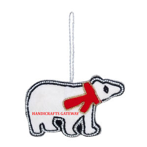 Forma de animal Zari bordado árbol de Navidad adornos colgantes Color blanco Material de tela usado fiesta de cumpleaños árbol decoración colgante - Product Image 1