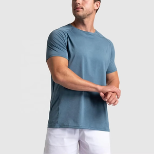 T-shirt pour homme à manches courtes vert olive, col rond, coupe ajustée, couleur unie, décontracté, tricoté, 100% polyester, séchage rapide, design uni - Product Image 2