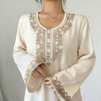 Robe maxi élégante et modeste sur mesure, col en V, manches longues, avec broderie florale, couleur unie, vêtements de tous les jours pour femmes