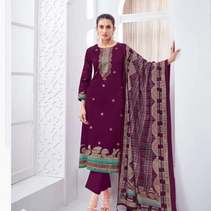 ผ้าซาตินพิมพ์ลายดิสชาร์จ งานปักฟอยล์ คอลเลคชั่น SURYAJYOTI แบรนด์ดัง ทรงปกติ ใส่ได้ทุกฤดู มีสินค้าพร้อมส่งสำหรับงานปาร์ตี้ - Product Image 1