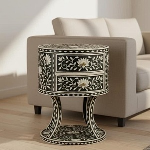 Taburete con Incrustaciones de Hueso para Sala de Estar, Hecho a Mano por f s international - Product Image 4