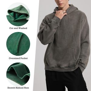 Streetwear personnalisé 100% coton 400GSM poids lourd lavé à l'acide à capuche pour hommes haute qualité hommes lavage à l'acide sweats à capuche - Product Image 2