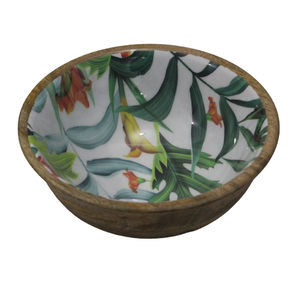 Polished Mango Wood Serving Salad Bowl with Eco-Friendly <b>Flower</b> Enamel <b>Sticker</b> New Design Wholesale Rate - Product Image 2