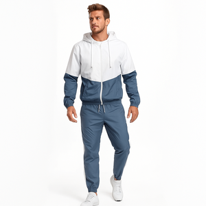Nouvel ensemble survêtement vintage à cordon de serrage, 2 pièces, léger, coupe régulière, pour homme, polyester uni, jogging d'hiver, respirant - Product Image 3