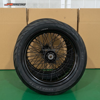 JFGRACING Jantes Supermoto Argent Noir 17 Pouces Kit Pneus Haute Performance pour Surron Ultra Bee 100/80-17 130/70-17 Ebike