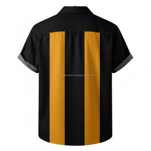 เสื้อเชิ้ตชายหาดสีดำมัสตาร์ดโกลด์ คอปกคิวบา ระบายอากาศได้ดี สไตล์เรโทร เสื้อเชิ้ตติดกระดุมสำหรับผู้ชาย - Product Image 2