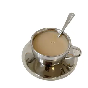Venta de vendedor indio aislado de doble pared de acero inoxidable Espresso Tea Coffee Cups Saucer Set