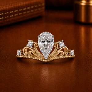 Anillo de compromiso de lujo con diamante solitario talla pera cultivado en laboratorio, tiara con certificado IGI, oro puro de 14K, joyería nupcial para boda - Product Image 1