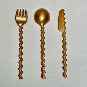 ชุดเครื่องใช้บนโต๊ะอาหารด้ามบิดทำจากทองเหลืองเครื่องใช้บนโต๊ะอาหารสำหรับรับประทานอาหารสไตล์ชนเผ่าและราชวงศ์ - Product Image 3