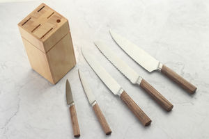 Ensemble de couteaux de cuisine de haute qualité avec manches en bois véritable et fourche en acier inoxydable forgé - Product Image 3