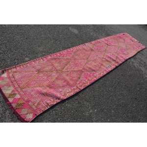 Tapis turc vintage bohème 2.5ft X 11.9ft classique grande surface rose Beige Patchwork Design laine matériel Latex support classique - Product Image 4