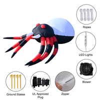 Araignée gonflable géante de 5 pieds pour décoration d'Halloween avec LED, araignée gonflable pour la cour, le jardin, la pelouse, la fête, la décoration de maison hantée
