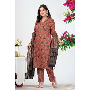 Para Rust Red Paisley Printed Women's Kurta Set con Dupatta - Product Image 6