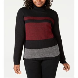 Maglione Casual da Donna Karen Scott in Cotone a Collo Alto, Traspirante, Bicolore Rosso-Nero, Taglie dalla Petite alla XL per Autunno/Inverno - Product Image 1