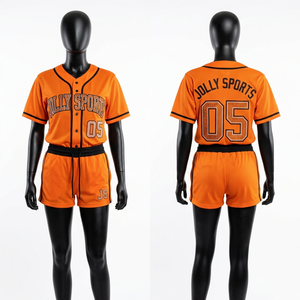 Women baseball jersey short <b>set</b> GSM breathable polyester <b>mesh</b> coral black panel piping custom logo print embroidery Women's <b>Sets</b> - Product Image 2