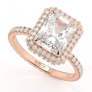 1,50 CT Radiant Cut Diamond Hidden Halo con acentos Anillo de compromiso para mujeres - Product Image 2