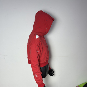 Sudadera con capucha desgastada lavada de ajuste Regular personalizada para hombre, Sudadera con capucha de hombro caído de algodón, jersey de alta calidad, sudaderas con capucha a cuadros - Product Image 6