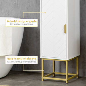 kleankin Bathroom Column with 2 Cabinets and <b>Shelf</b> in MDF and Steel, 30x30x170.7cm, White and <b>Gold</b> - Product Image 6