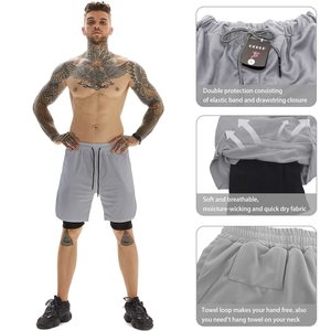 Ropa deportiva de poliéster transpirable con logotipo de alta calidad de fábrica, pantalones cortos de malla 2 en 1 para correr, Fitness, entrenamiento atlético, gimnasio, pantalones cortos para hombre - Product Image 3
