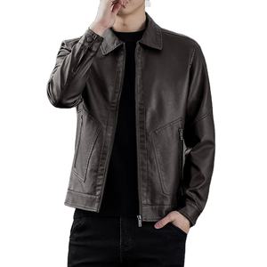 Veste en cuir PU coupe-vent de motard de style pour hommes manteau en toile mince à col montant pour tenue décontractée - Product Image 1