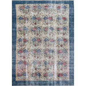 Alfombra de Lana Azul Vintage Hecha a Mano Pae-2341 con Patrón Floral Abstracto, Alfombra Rectangular Trenzada para Sala de Estar, Pasillo y Hogar - Product Image 1