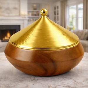 Olla Caliente de Madera con Tapa Plateada y Base de Madera para Eid, Vajilla, Cazuela - Product Image 1